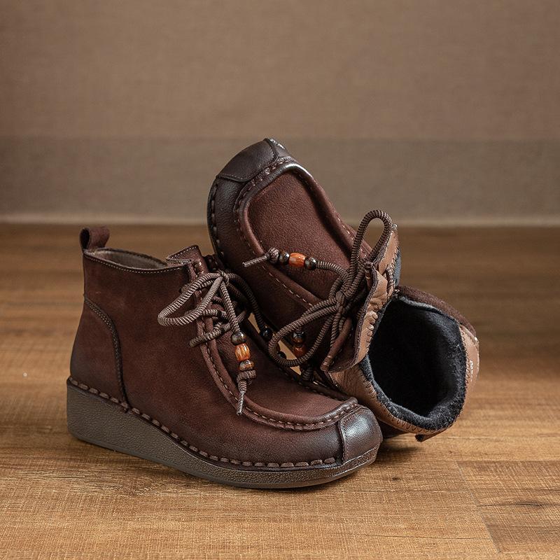 New High-top Fleece Women's Ankle Boots, Retro Wedge Heels, Soft-soled Side Zipper Women's Shoes