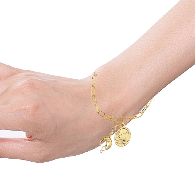 Trendiges Verstellbares 14K Gold Charm Armband Mond Stern Strand Schmuck Verstellbare Charm Kette Handgelenk Dekoration Für Frauen