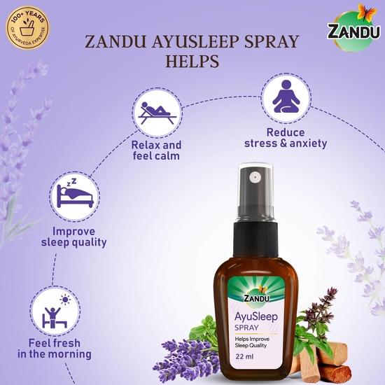Zandu AyuSleep Spray | 100% Natural & Safe | Remedy for Sleep Disturbances, Stress & Relaxation