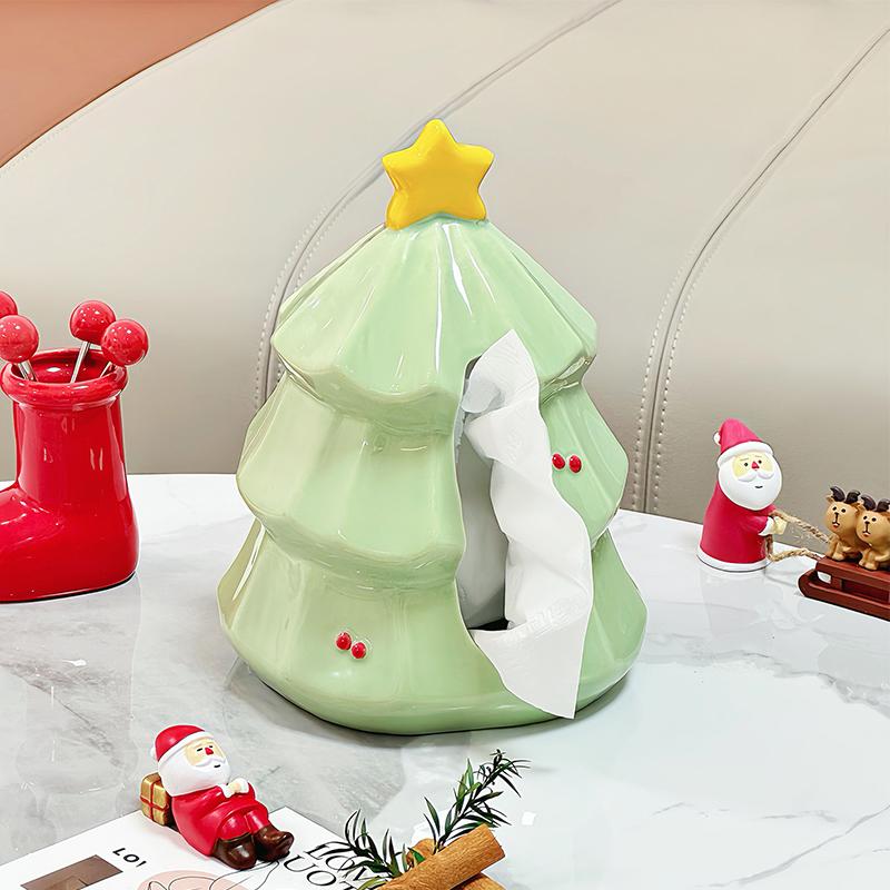 Cute Christmas Tree Shaped Tissue Box Desktop Ornaments Christmas Decoration