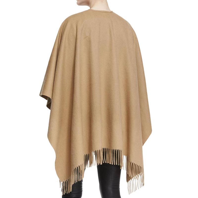 Women's Lambswool Mid-Length Color Block Shawl Cloak with Tassels