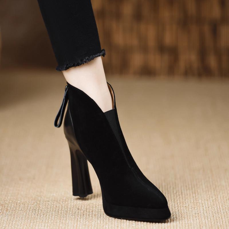 Women High Heeled Boots Quality Suede Casual Boots Temperament Pointe High Heel Ankle Boots for Women High Heel Platform Booties