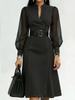  spring and summer new European and American long-sleeved stand-up collar waist and thin long-sleeved denim dress