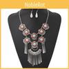 Ethnic Style Simulation Gemstone Decor Women Round Flower Necklace With Tassel For Boho Style Jewelry