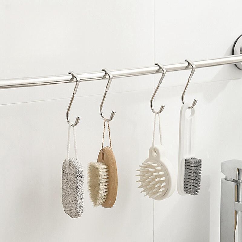 304 Stainless Steel Hook Free Punching Double S-Shape Hook Kitchen Bathroom Cabinet Door Back Type Coat Towel Storage Hanger