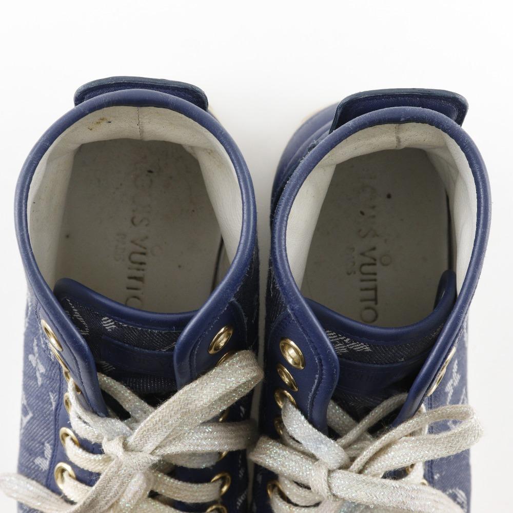Louis Vuitton High Cut Sneakers Blue Monogram Denim Women Used