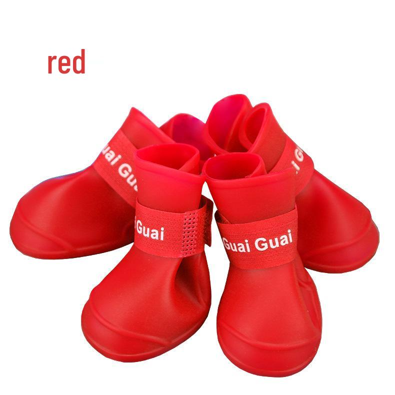 Candy Color Waterproof Vinyl Dog Boots - Anti-Slip, Pet Rain Shoes, 4-Piece Set, Multi-Color Options.