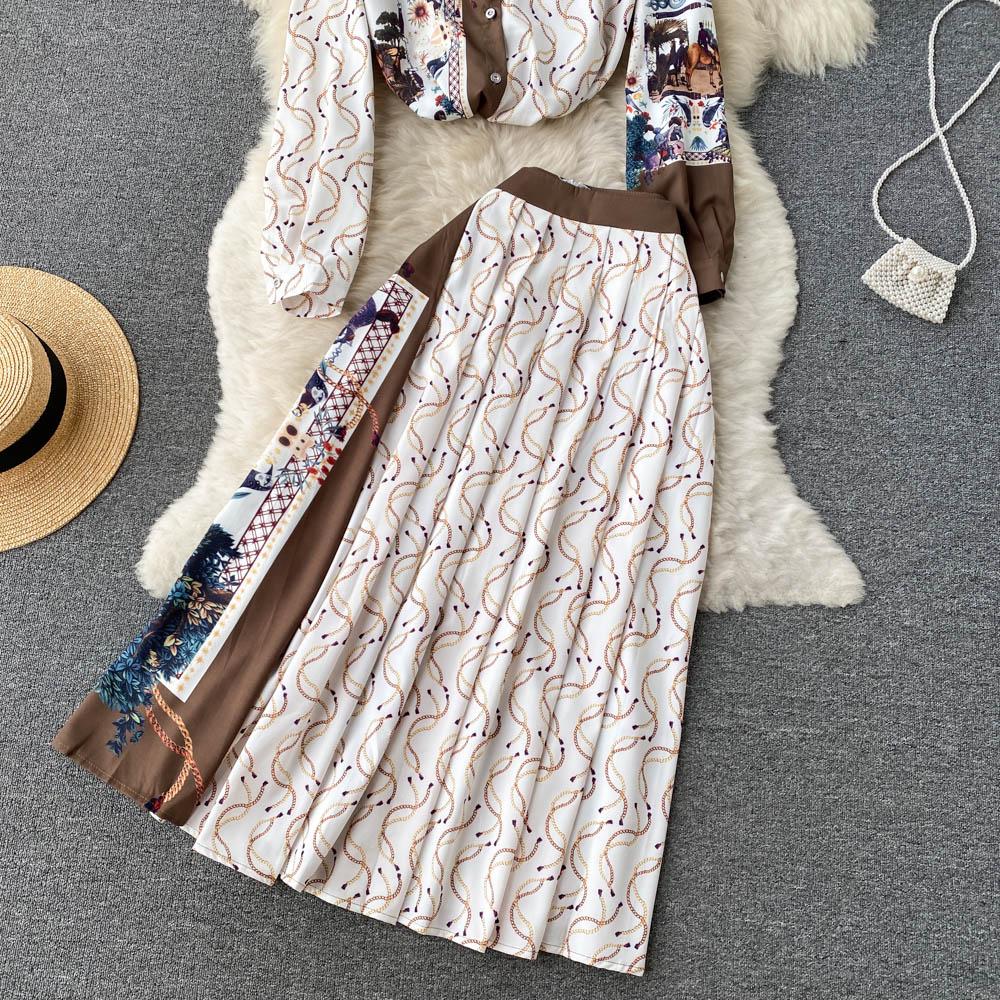 RUGOD Chemise à manches longues et jupe plissée mi-longue