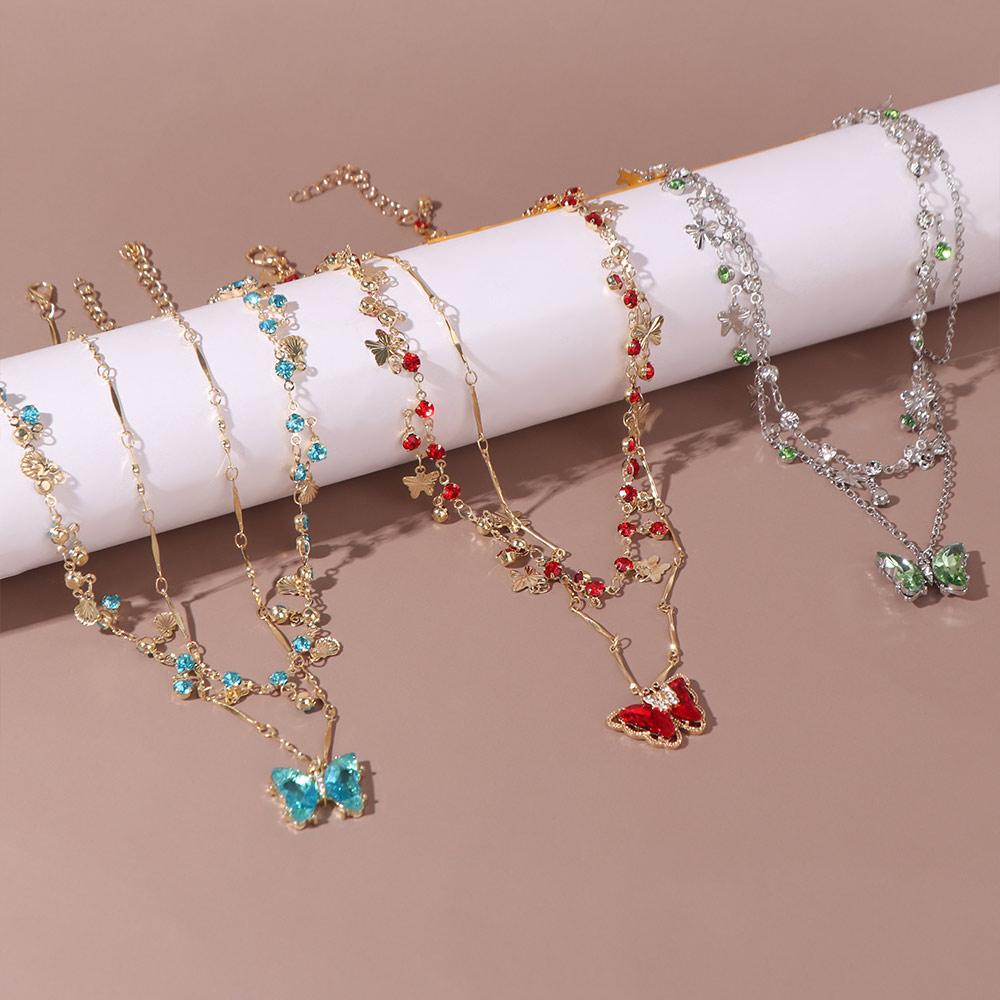 Rhinestone Butterfly Necklace Tassel Shiny Choker Elegant Clavicle Chain Women