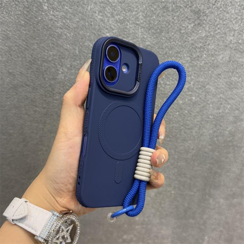 Luxury Kickstand Stand With lanyard Magsafe Phone Case For iPhone 11 12 13 14 15 16 Pro Max Plus Magnetic Soft Bumper Back Cover