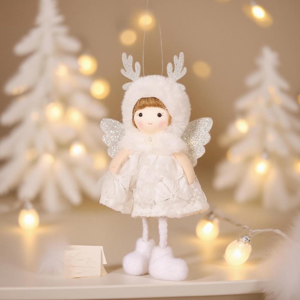 Ming Guan Christmas Reindeer Angel Pendant with Plush, Cute Rabbit Ear Doll, Tree Decoration