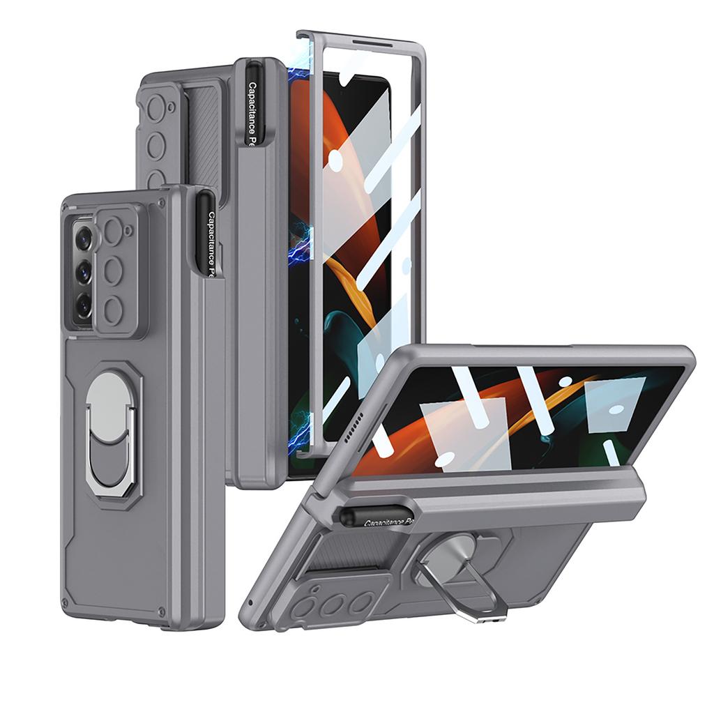 Suitable for Samsung Z FOld2 Magnetic Phone Case Armor Push Window Fashion Business Pen Holder Folding Protective Cover