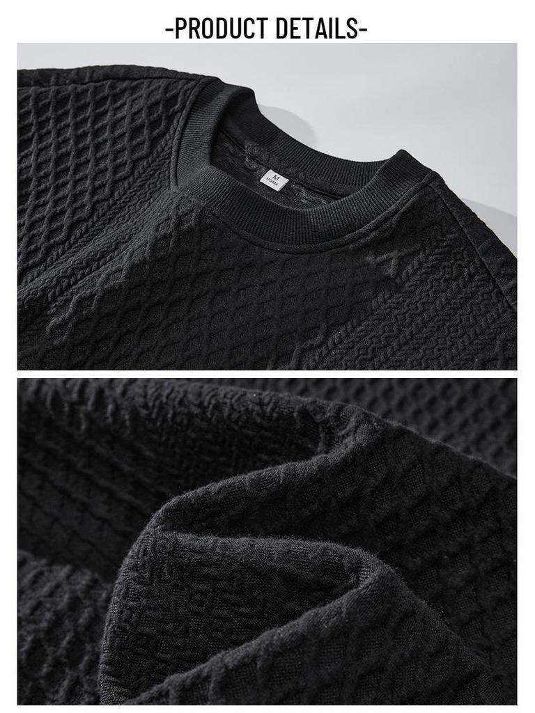 Herrhöst/Vinter Svart Jacquard Rundhalsad Huvtröja med Sammetfoder