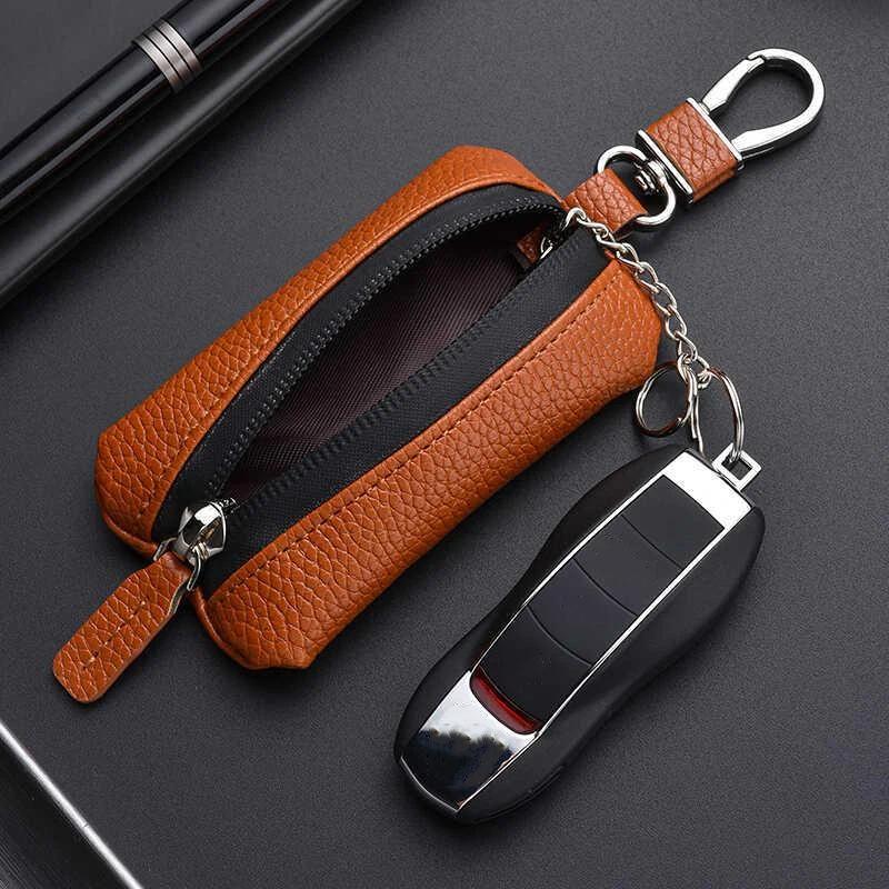 Premium Leather Car Key Pouch with Zipper for Men Thoughtful Gift Idea