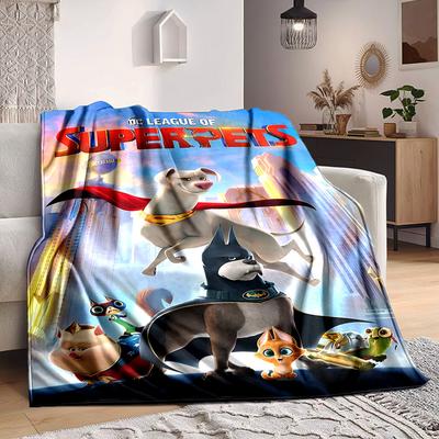 1pc DC League of Super Pets Flannel Throw Blanket Lightweight Soft Warm All Season Blanket for Sofa, Bed, Travel,L1028065
