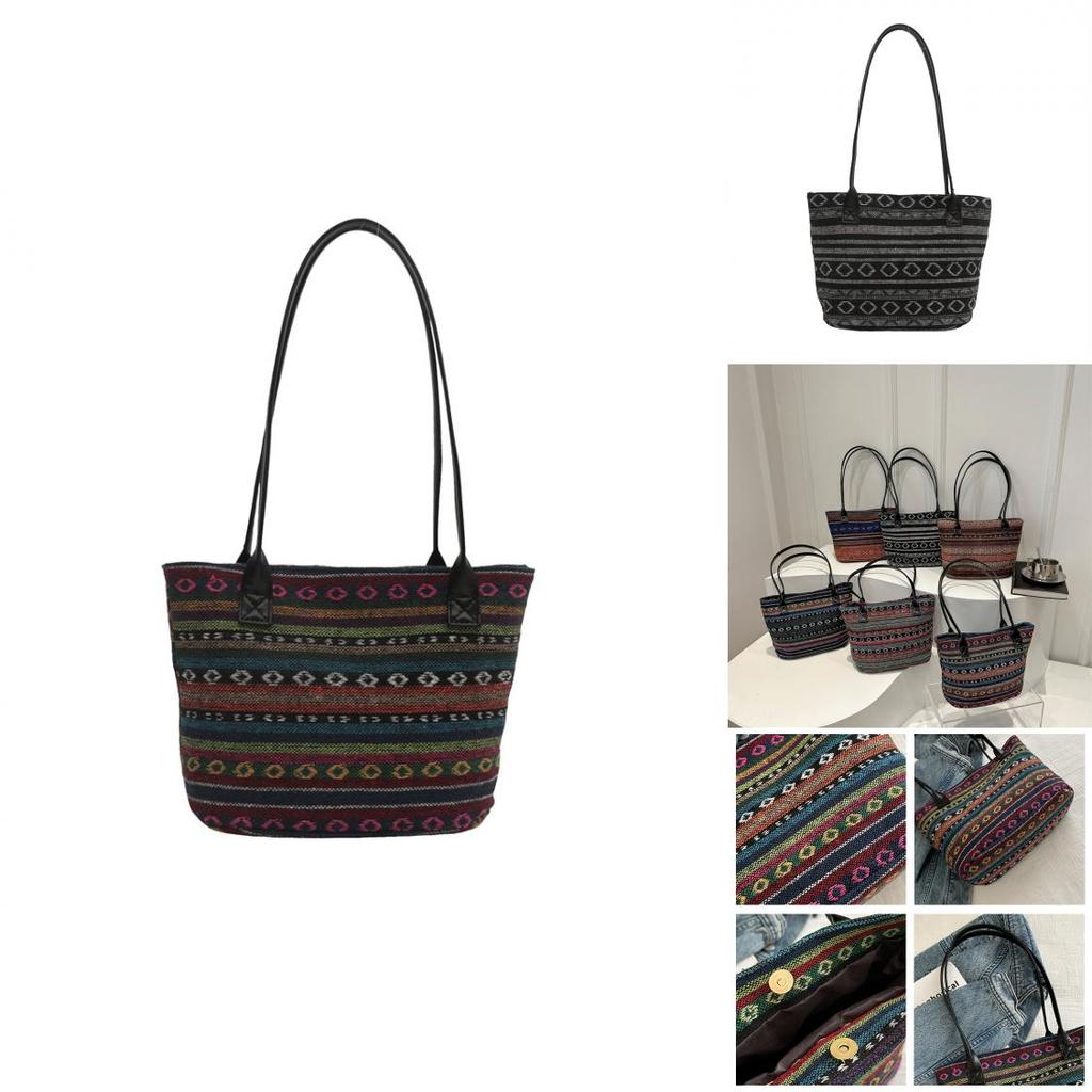 Ethnic Style Tote Bag For Women Large Capacity Summer Fashion With Zipper Closure For Daily Use