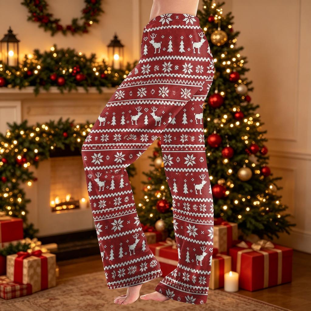Women's Flannel Christmas Print Pajama Pants, Comfortable Warm Sleep Pants