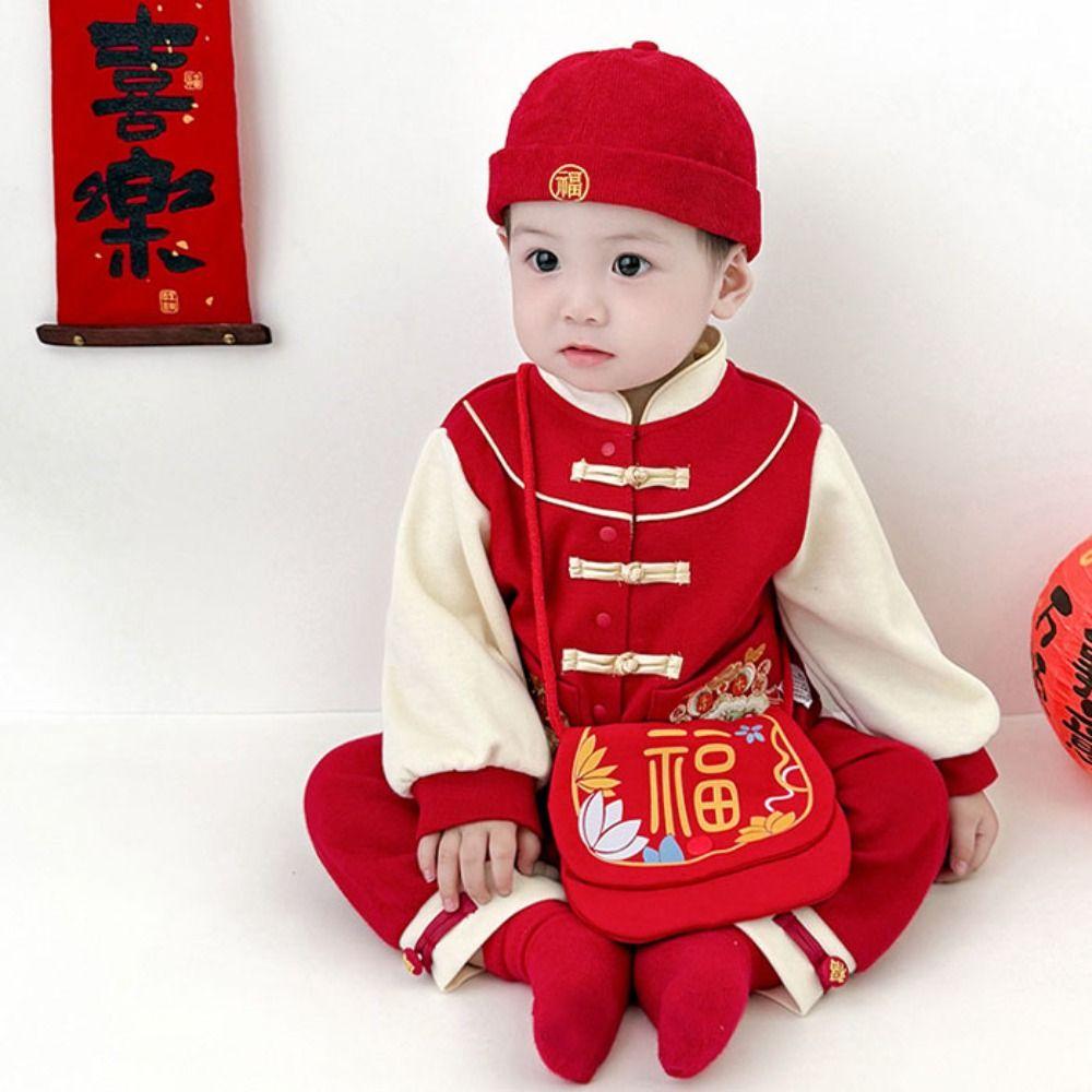 Traditional Chinese Style Candy Bag Letter Print Blessing Red Bag New Year Shoulder Bag Child