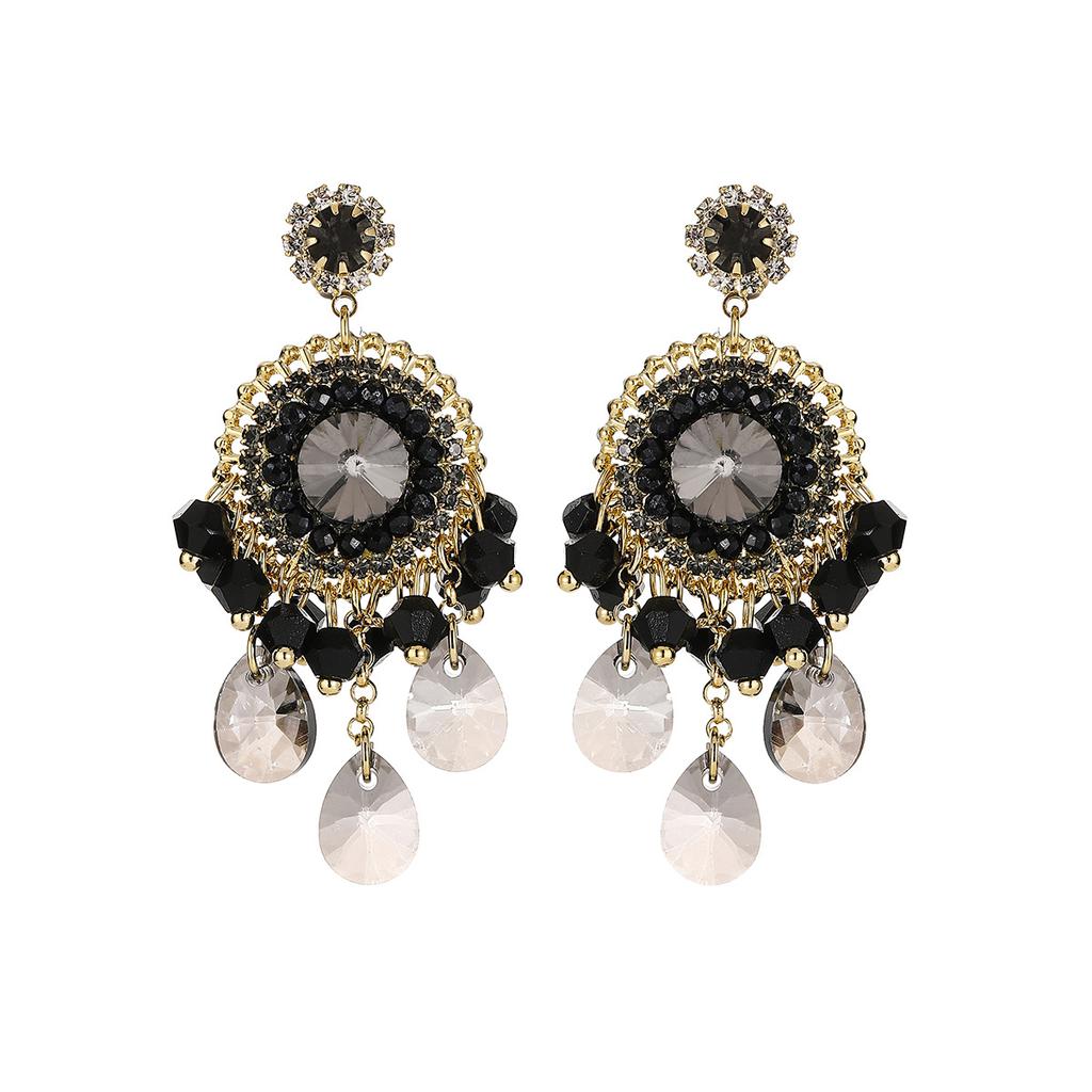Fashion Light Luxury Crystal Fringed Earrings, Retro Ethnic Style Handmade Studs, Bohemian Temperament Crystal Earrings.