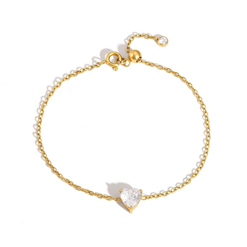18K Gold Stainless Steel White Zirconia Adjustable Women's Bracelet - Multiple Styles