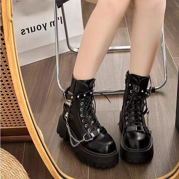 Dámské boty Martin v britském stylu: Podzim/Zima 2025, Punk Y2K, Petite, Zvyšující výšku, Retro, Sladké, Cool, Kotníkové boty Plus Velvet.