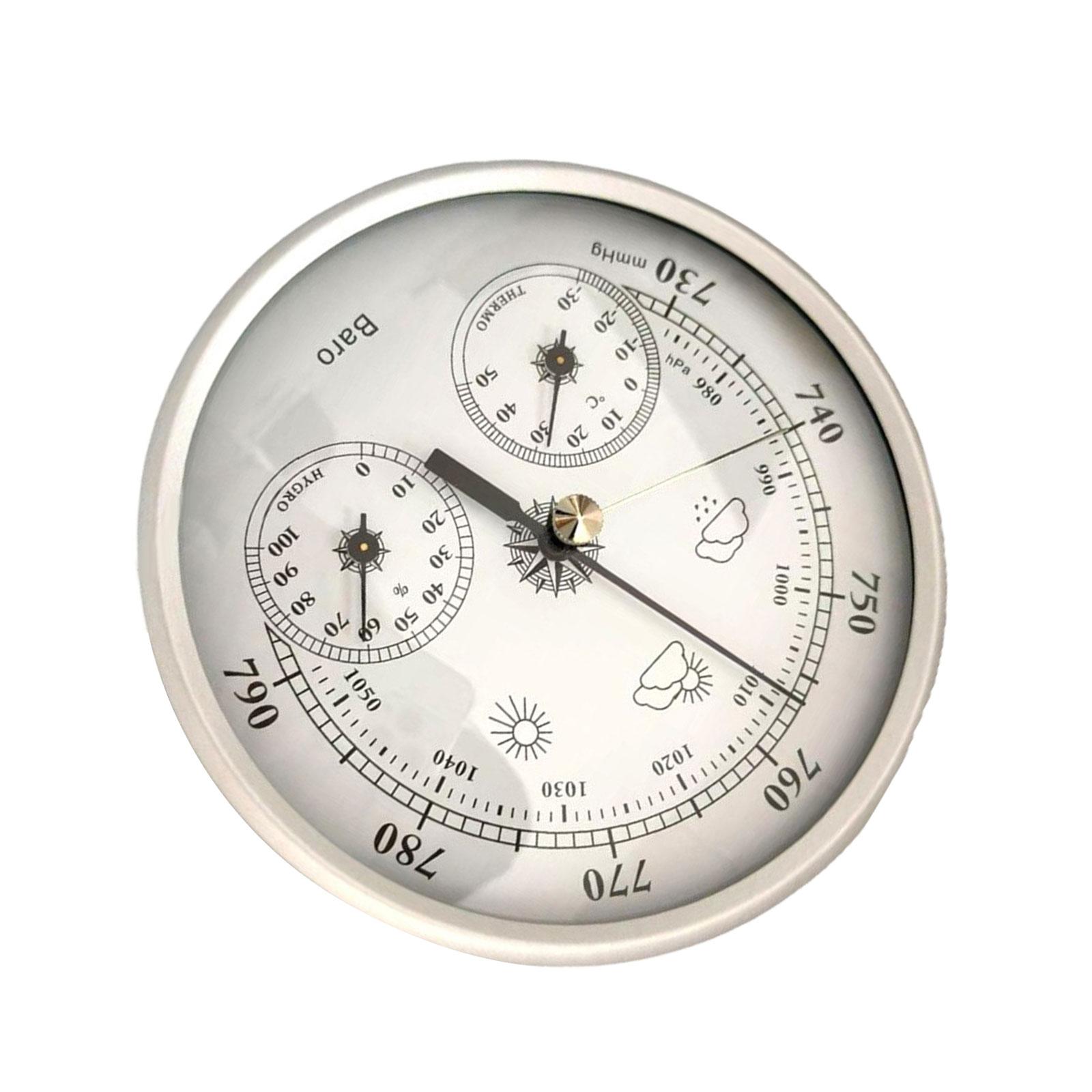 

Stainless Steel Environmental Monitor Barometer Thermometers Hygrometer 130mm Diameter Display Large for Fishing срібний