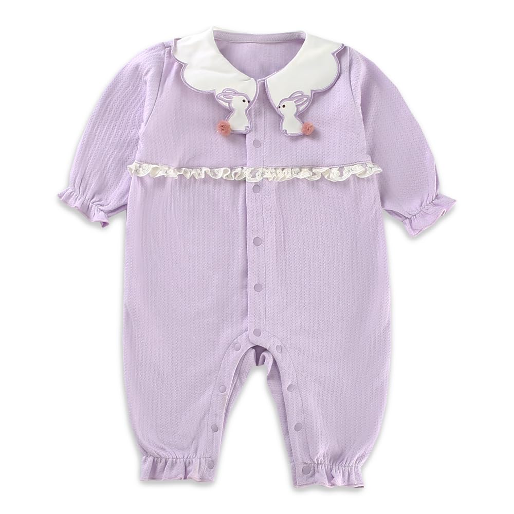 Reegoo Peter Baby Girls Romper Newborn Cute Long Sleeve Purple Rabbit Size Months Coverall, Outfit, Open-Front Print, 66, 3-6