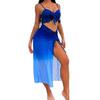 3 Piece Sexy Ombre Gradient Bikini Set Tie Front Ruffle Crop Top with Sheer Mesh Ruched High Slit Cover Up Skirt Beach Vacation Bathing Suit Swimwear