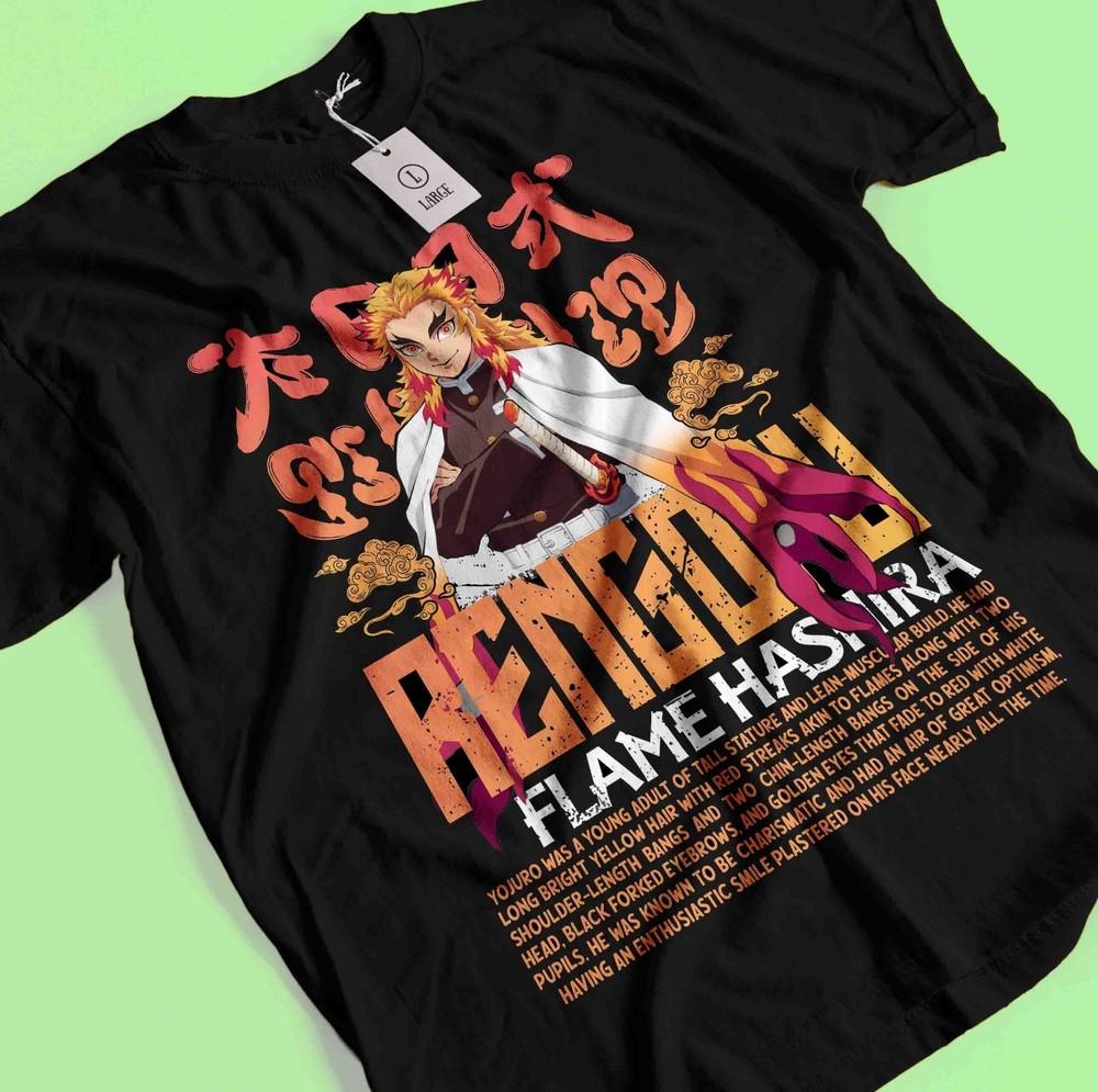 

Demon Slayer Shirt Rengoku Kyojuro Tshirt Tanjiro T-Shirt Muzan Doma Flame Tee M