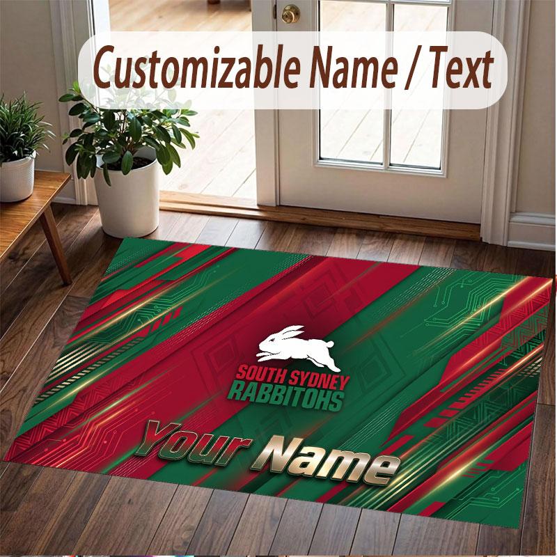 Custom Rug South Sydney Rabbitohs Pattern Print Name Text Soft Non‑Slip Floor Carpet for Home Indoor Decoration