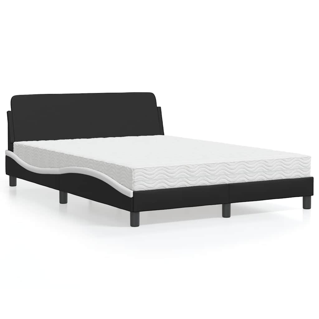 Vidaxl Bed With Mattress, Black-White, 120X200 Cm, Faux Leather