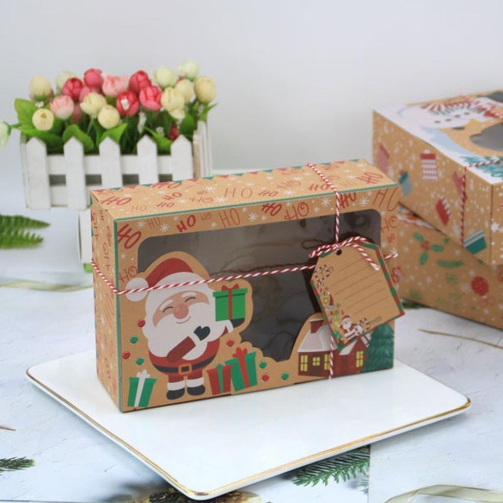 3/6/9/12 stücke Kraft Papier Candy Boxen Frohe Weihnachten Cookie Geschenk Box Klar Fenster Verpackung Tasche Party favor Neue Jahr Dekoration