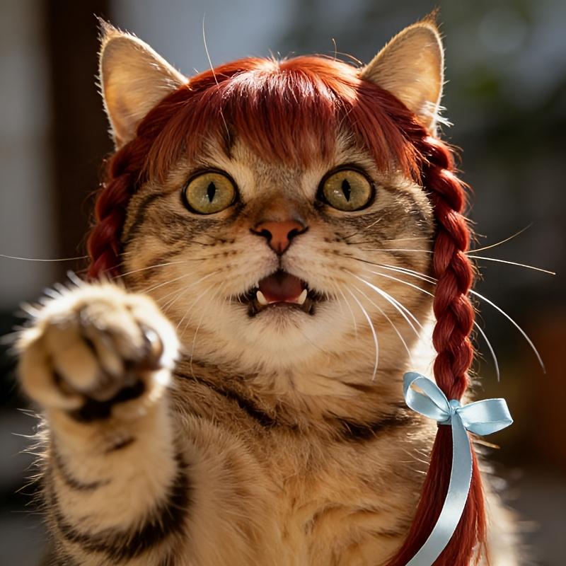 Cute Pet Double Braided Wig Headpiece, Washable Cosplay Costume Props, Soft Hair Decoration for Small Dogs Cats Party, Pet Hat