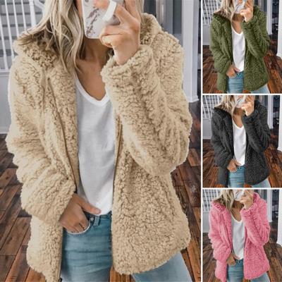 Cappotto in Pile da Donna Oversize con Zip Giacca con Cappuccio Sfocato Aperto