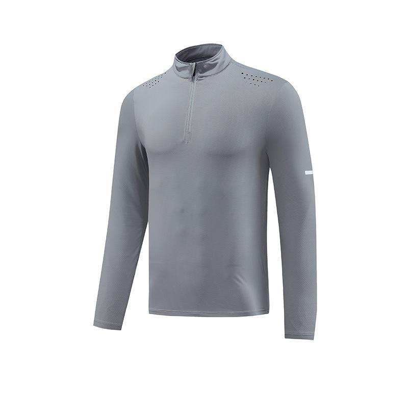 Men's Long Sleeved Quick Drying Clothes Outdoor Fitness Training T Shirt High Elasticity Semi Zipper Sports T-shirt