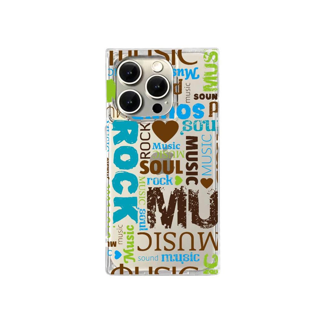 Transparente Quadratische Rückseite Röhrenhülle Schutz Für iPhone 12 15 Plus 11 13 16 ProMax 14 Pro Max Anti-Sauerstoff, Braunes Herz Englisches Muster Hülle