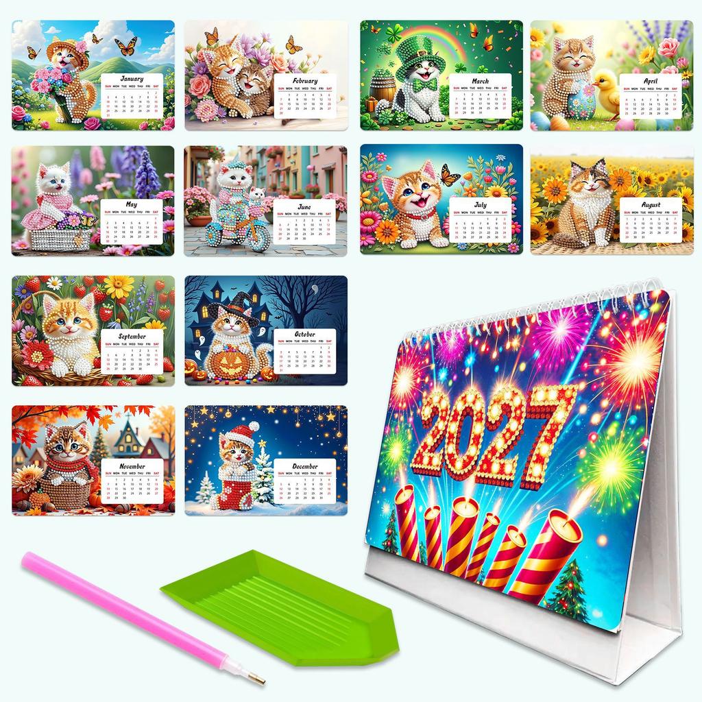 1117 DIY Diamond Painting Desk Calendar Kit 11 Month with Diamond Pen Tray Handmade Art Craft Decor Gift for DIY Art Enthusiasts