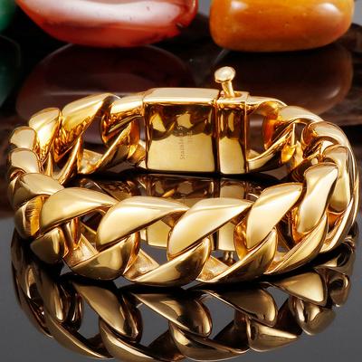 Luxury Never Fade Gold Color Stainless Steel Cuban Link Man Bracelet for Men High Polished Hip Hop Chain Fashion Men's Accessory