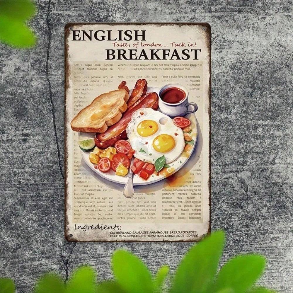 Vintage Kitchen Cafe English Breakfast Wall Metal Tin Sign Poster