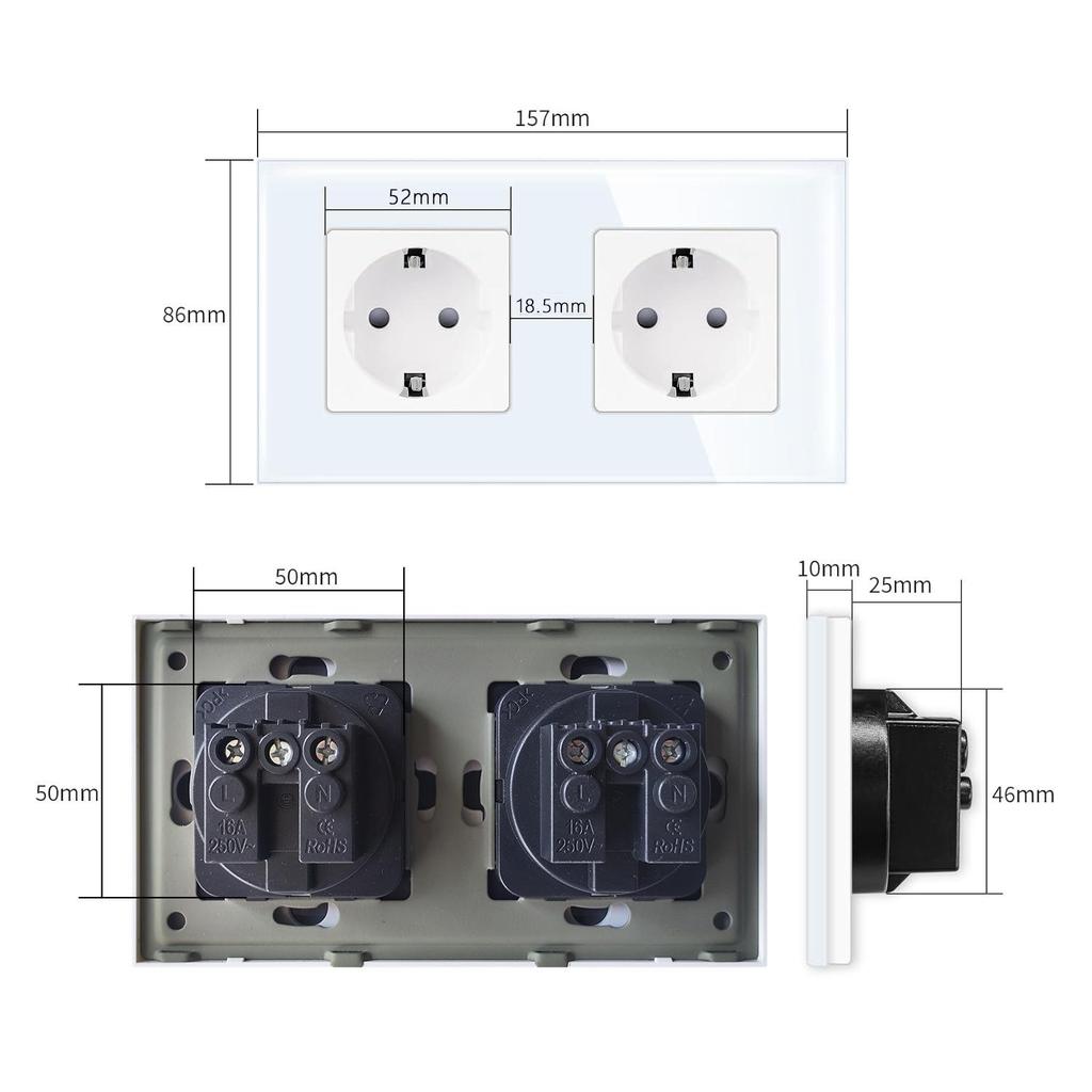 Złoty Panel Ze Szkła Hartowanego Okrągłe Rosyjskie Gniazdko Ścienne 16A – Ukryty Design