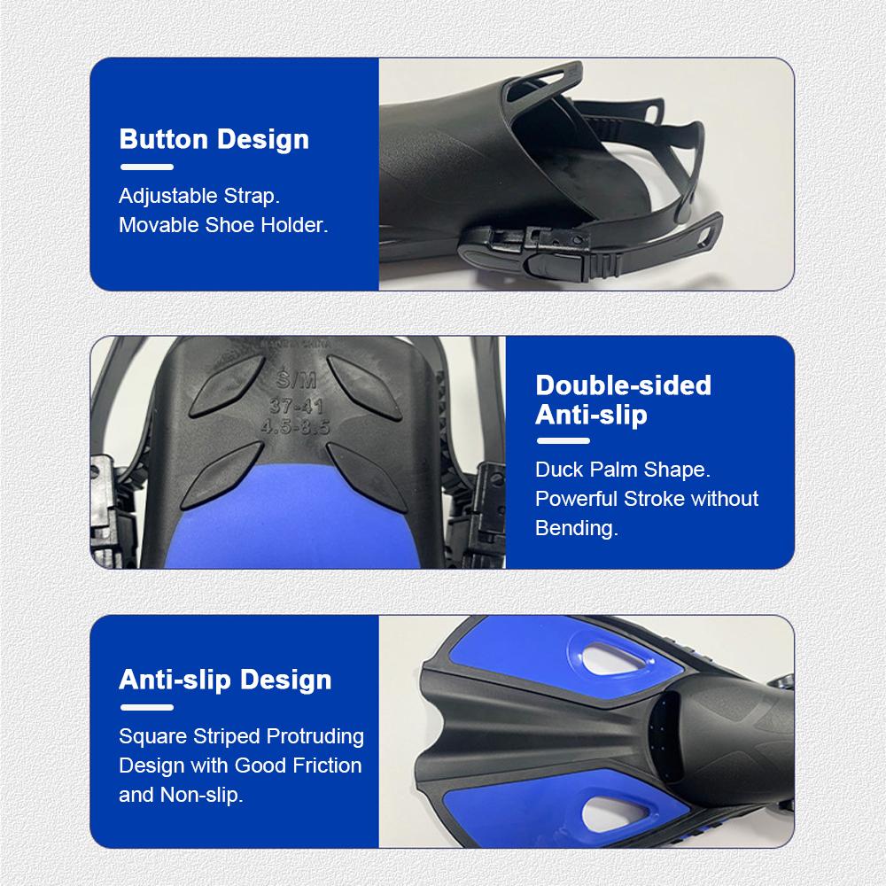 Diving Goggles Three-Window High Clear Diving Mask with Full Dry Snorkel and Adjustable Fins  for