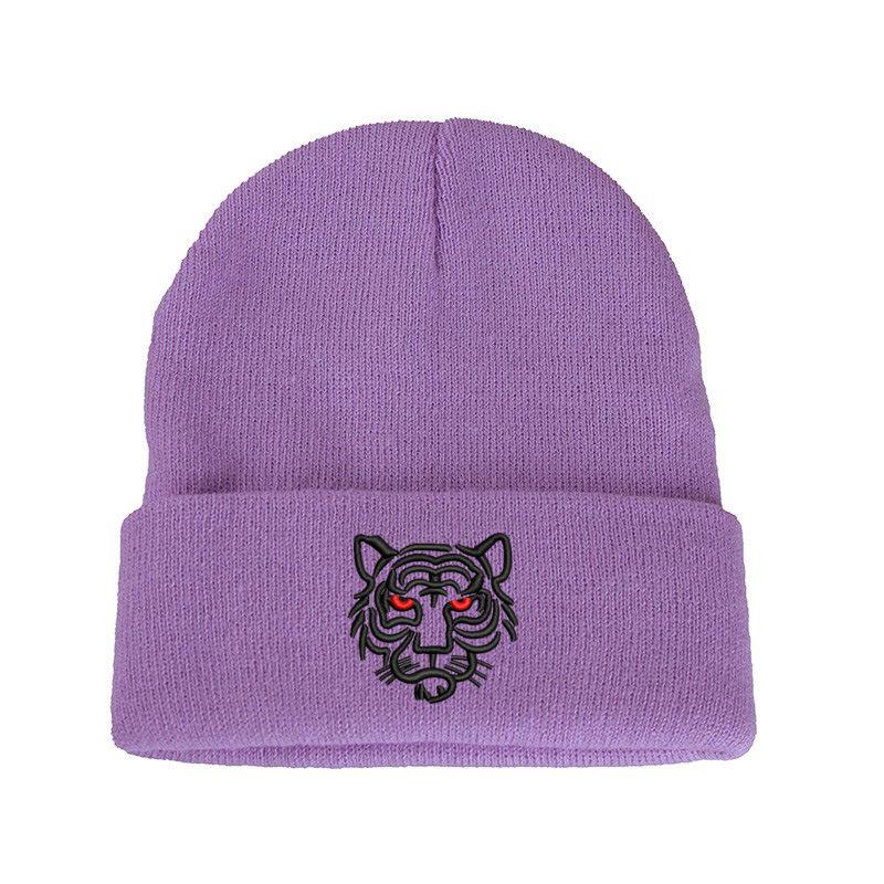Tiger head embroidered wool knitted hat student outdoor men's and women's autumn and winter thermal hat pullover hat