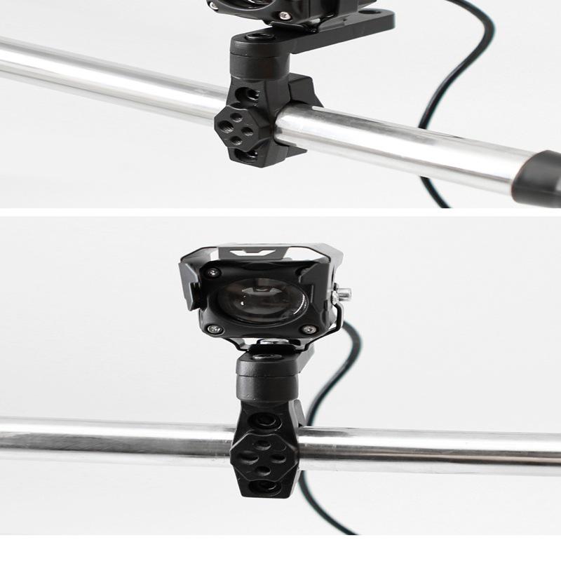 Universal Rotating Spotlight Mounting Bracket for Cars, Motorcycles, and Electric Vehicles with Shock Absorbing Tube Clamp.