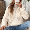 Women'S Plush Fleece Hooded Zip Up Jacket Casual Solid Color Polyester Coat Fall Winter Outerwear  Adult Knitwear