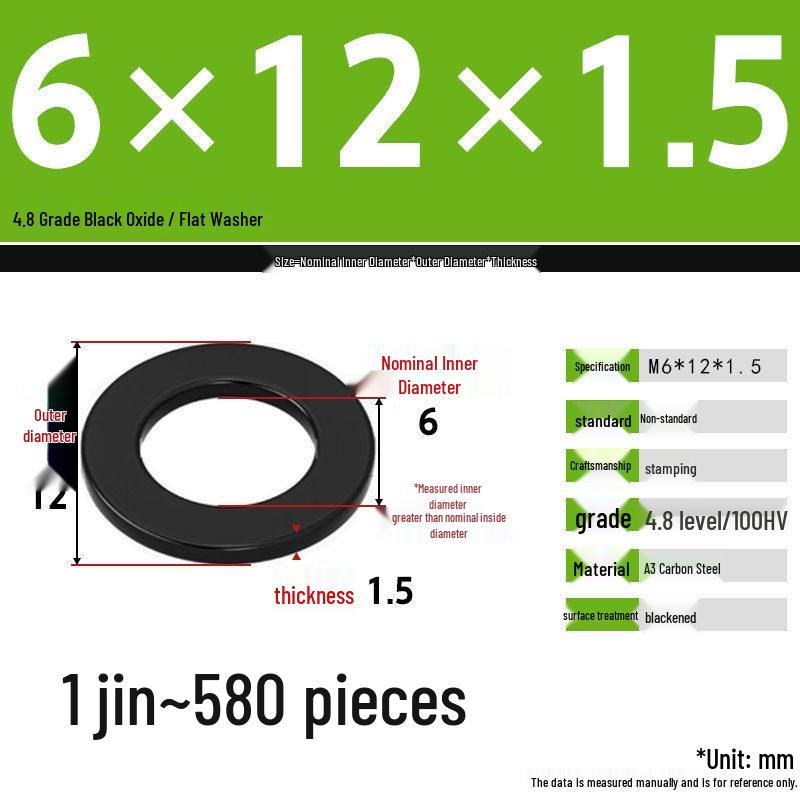 Blackened Enlarged Thickened Metal Washer - M3-M42