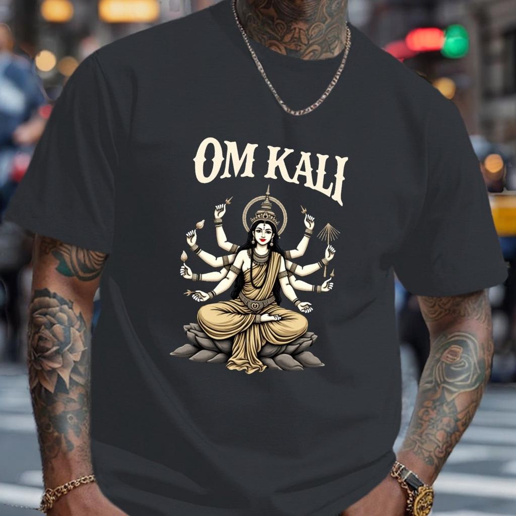 Om Kali Deity Graphic Tee Mens Short Sleeve Cotton TShirt Hindu Goddess Spiritual Casual Summer