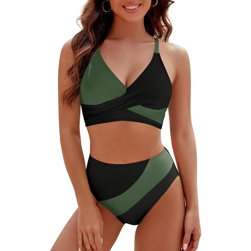 Contrasting 2-piece Swimsuit Women's Straps Cross Bra Top Swimsuit Women's Beach Vacation Swimsuit Bikini Set