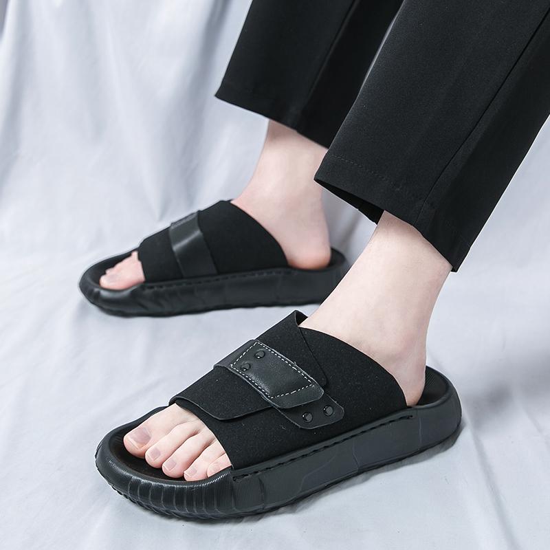 Summer New Brown Black Men's  Comfort Thick-soled Suede Leather Casual Shoes Breathable Beach Sandals Outdoor Slippers