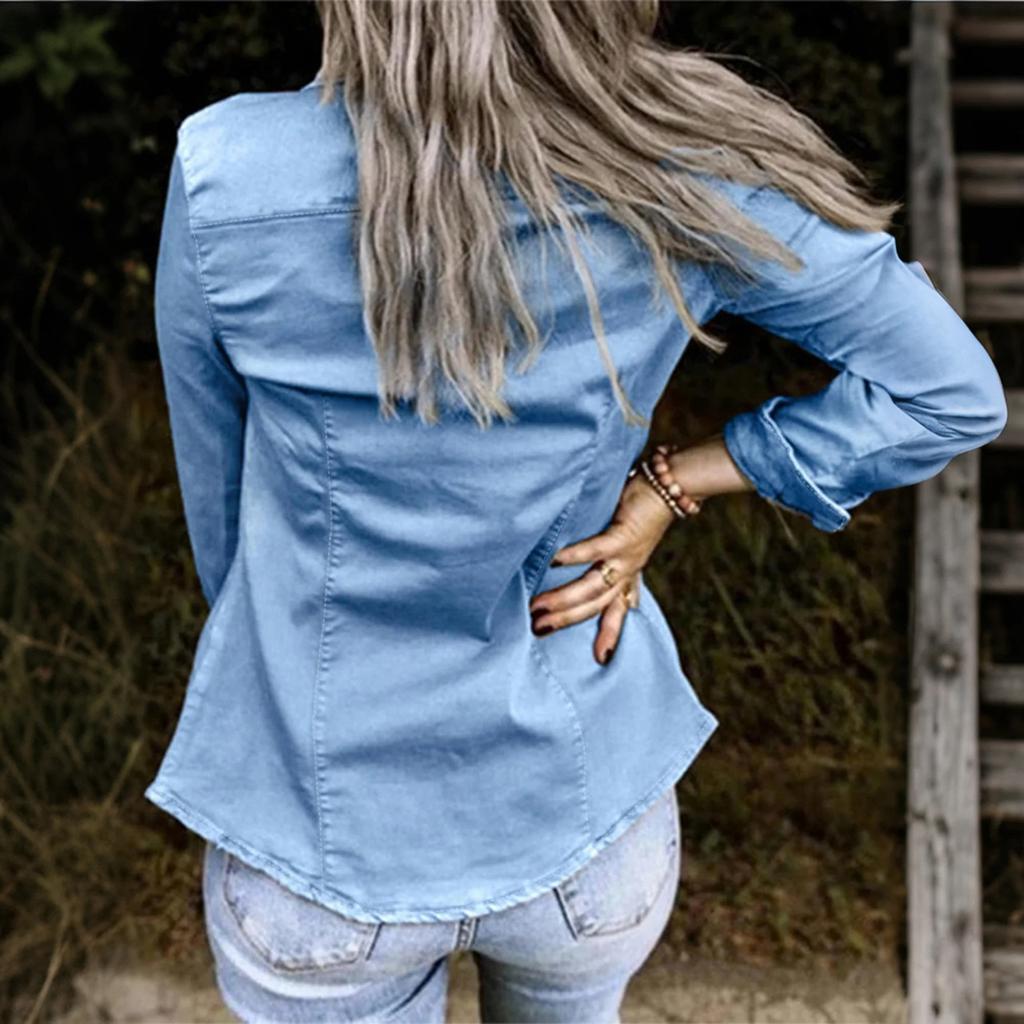Jachetă de blugi largă casual pentru femei