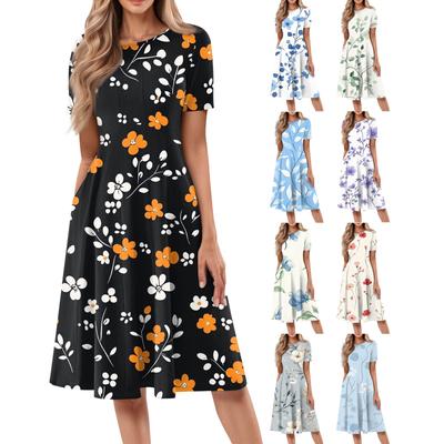 Damenmode Kurzarm Vintage Bedrucktes Kleid Cosplay Party Abendkleid